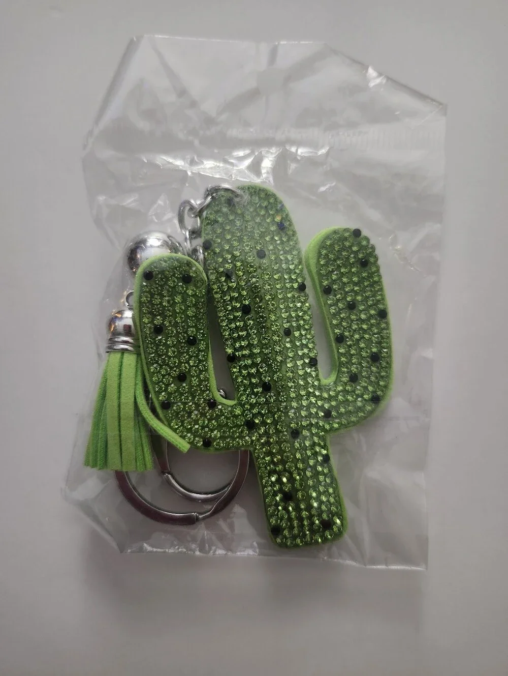 Crystal Cowgirl Hat & Cactus Keychain Set - Green & Blue